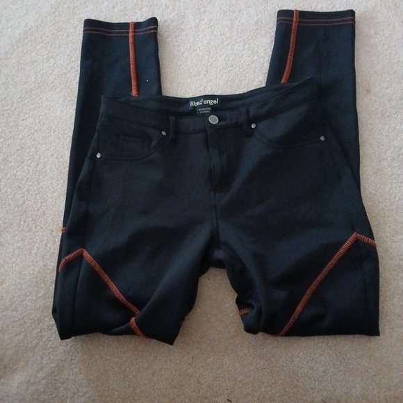 Like An Angel Girl's Black Elastic Back Belted Trouser Straight Leg Pants LG (FL - Picture 3 of 7